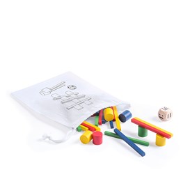 Dokym, jeu de compétence de 33 pièces en bois, avec un étui en tissu.