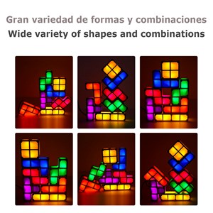 Lampe rétro tetris led multicolore. Assemblez les pièces et elles s'illumineront