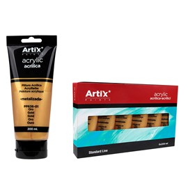 Pack de 6 uds. Peinture acrylique tube 200 ml or metallique