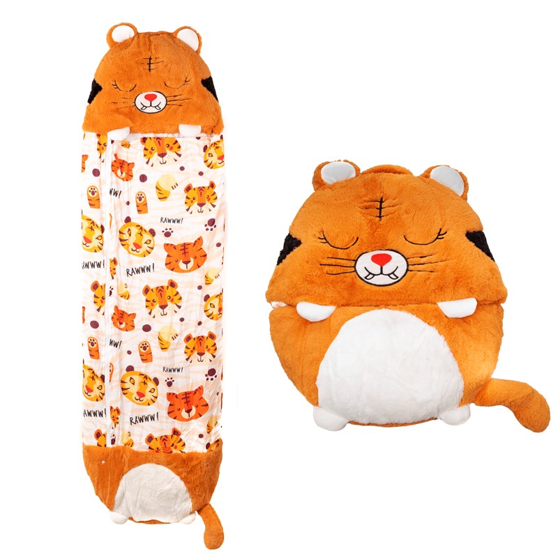 Sac de couchage convertible en coussin, pour enfants, tigre. Toucher peluche.