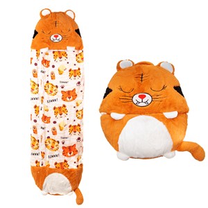 Sac de couchage convertible en coussin, pour enfants, tigre. Tactile peluche.