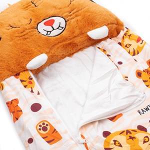 Sac de couchage convertible en coussin, pour enfants, tigre. Tactile peluche.