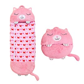 Sac de couchage convertible en coussin, pour enfants, chaton. Tissu en peluche.