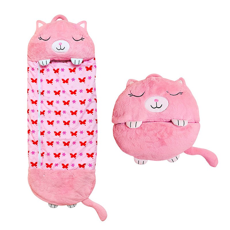Sac de couchage convertible en coussin, pour enfants, chaton. Tactile peluche.