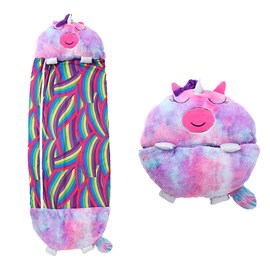 Sac de couchage convertible en coussin, pour enfants, licorne multicolore.