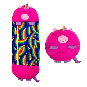 Sac de couchage convertible en coussin, pour enfants, licorne rose.