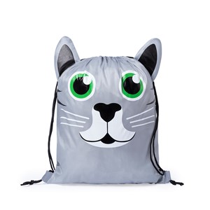 Sac à cordes pliable llorel pour enfant, en doux polyester 210t. Design chat.