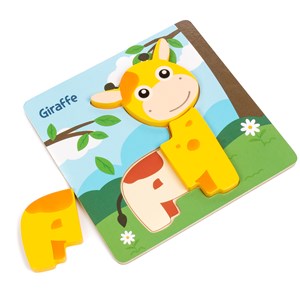 Puzzle en bois pour enfants, de 3 pièces. Design girafe.