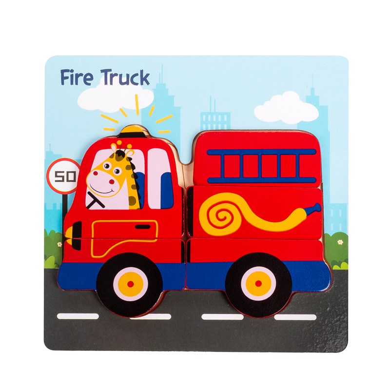 Puzzle en bois pour enfants, de 5 pièces. Conception camion de pompiers.