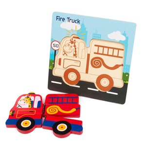 Puzzle en bois pour enfants, de 5 pièces. Conception camion de pompiers.