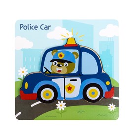 Puzzle en bois pour enfants, de 4 pièces. Design voiture de police.
