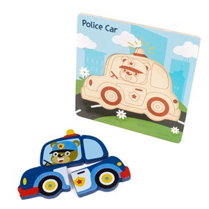 Puzzle en bois pour enfants, de 4 pièces. Design voiture de police.