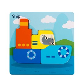 Puzzle en bois pour enfants, de 4 pièces. Design bateau.