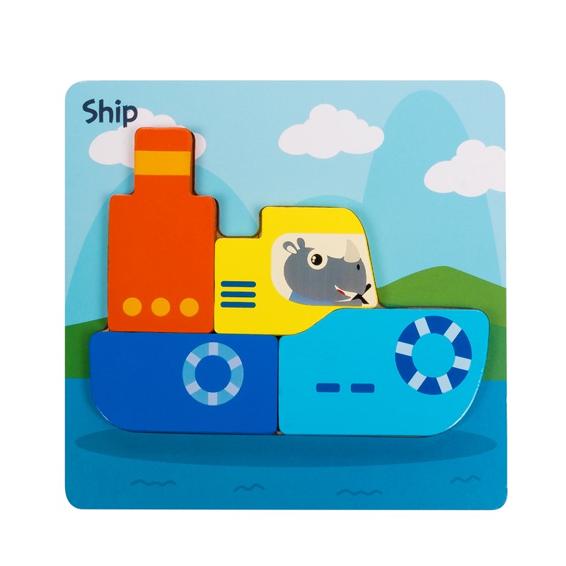 Puzzle en bois pour enfants, de 4 pièces. Design bateau.