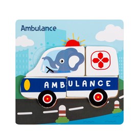 Puzzle en bois pour enfants, de 4 pièces. Conception ambulance.