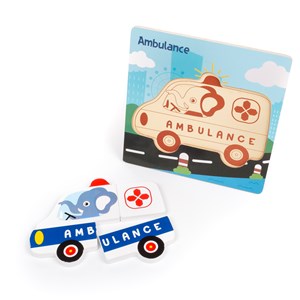 Puzzle en bois pour enfants, de 4 pièces. Conception ambulance.