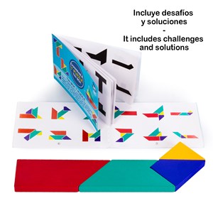 Puzzle en bois présenté dans une boîte en métal. Inclut un livret avec 48 défis.