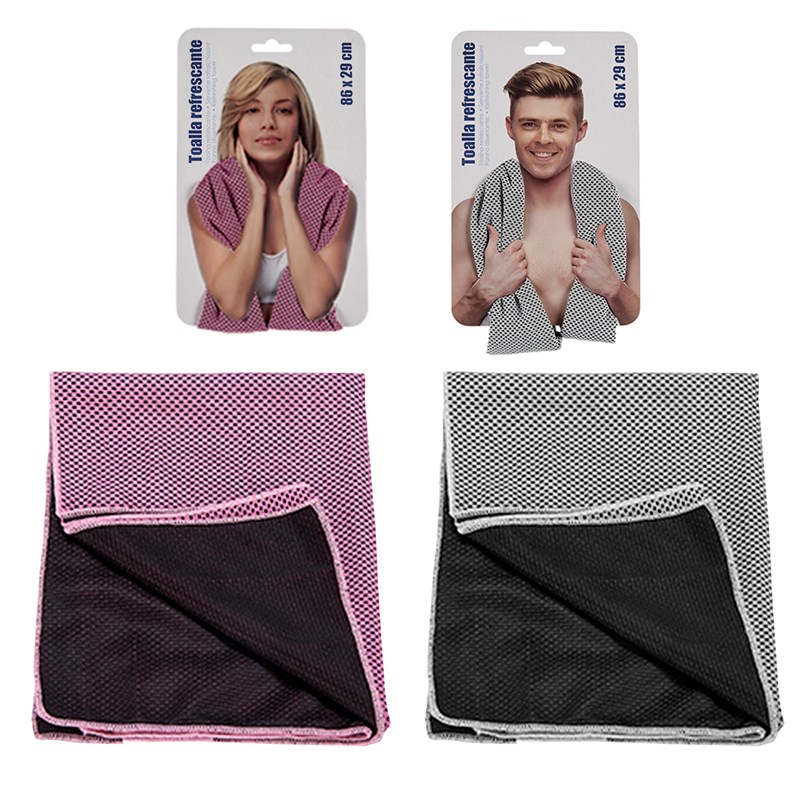 Serviette rafraîchissante 86x29cm. 2 couleurs aléatoires.