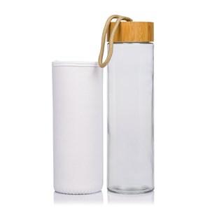 Bidon lurok nature en bambou et cristal de 530 ml. Bouchon en bambou.
