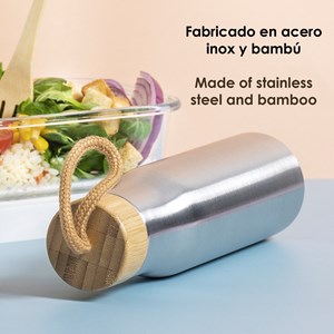 Dropun bidon nature 600ml. Corps en acier inox et bouchon en bambou.