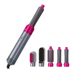 Brosse à air chaud 5 en 1, avec température réglable et 5 buses.