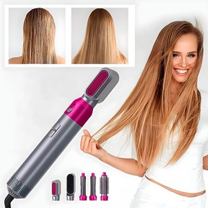 Brosse à air chaud 5 en 1, avec température réglable et 5 buses.