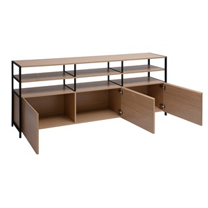 Buffet 3 portes finition bois clair chêne et métal noir l180 cm maxence