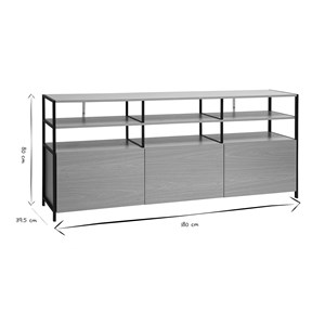 Buffet 3 portes finition bois clair chêne et métal noir l180 cm maxence