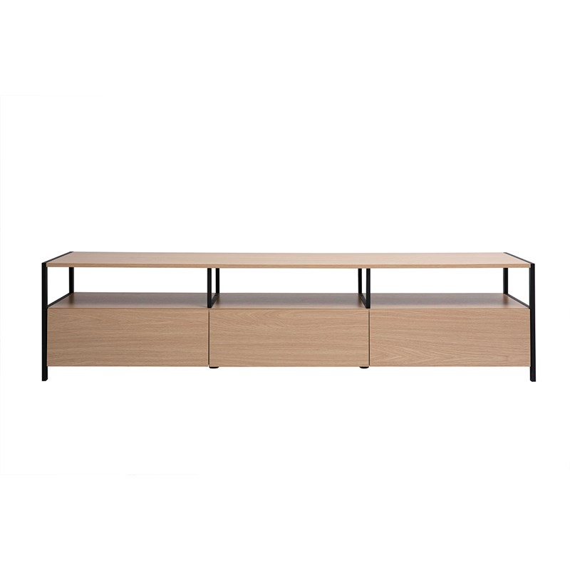 Meuble tv finition bois clair chêne et métal noir l180 cm maxence