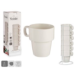 Set de 6 tasses empilables en porcelaine 36 cl.