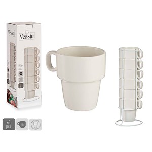 Set de 6 tasses empilables en porcelaine 36 cl.