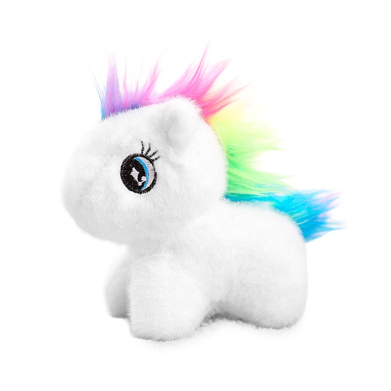 Peluche extra doux et moelleux avec pendentif. Design poney coloré. 13 cm.