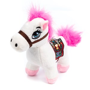 Peluche extra doux et moelleux avec pendentif. Design poney avec selle. 12 cm.