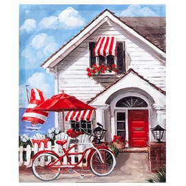 Cadre 50x60 design vélo vintage et maison de plage.