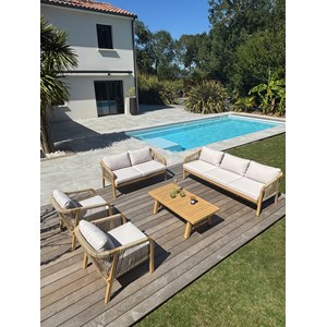 Salon bas de jardin 7 places en bois d'acacia et corde tissée
