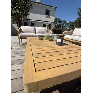Salon bas de jardin 7 places en bois d'acacia et corde tissée