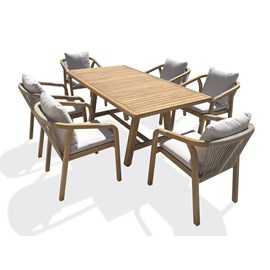 Ensemble repas de jardin 6 places en bois d'acacia