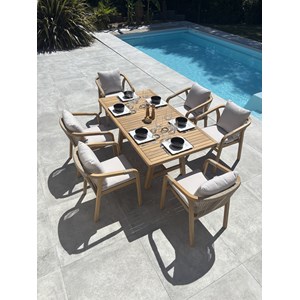 Ensemble repas de jardin 6 places en bois d'acacia