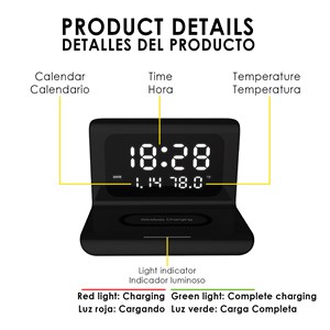 Réveil avec chargeur sans fil qi à charge rapide, température et date