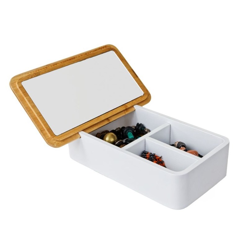 Boîte à bijoux bambou blanc avec miroir