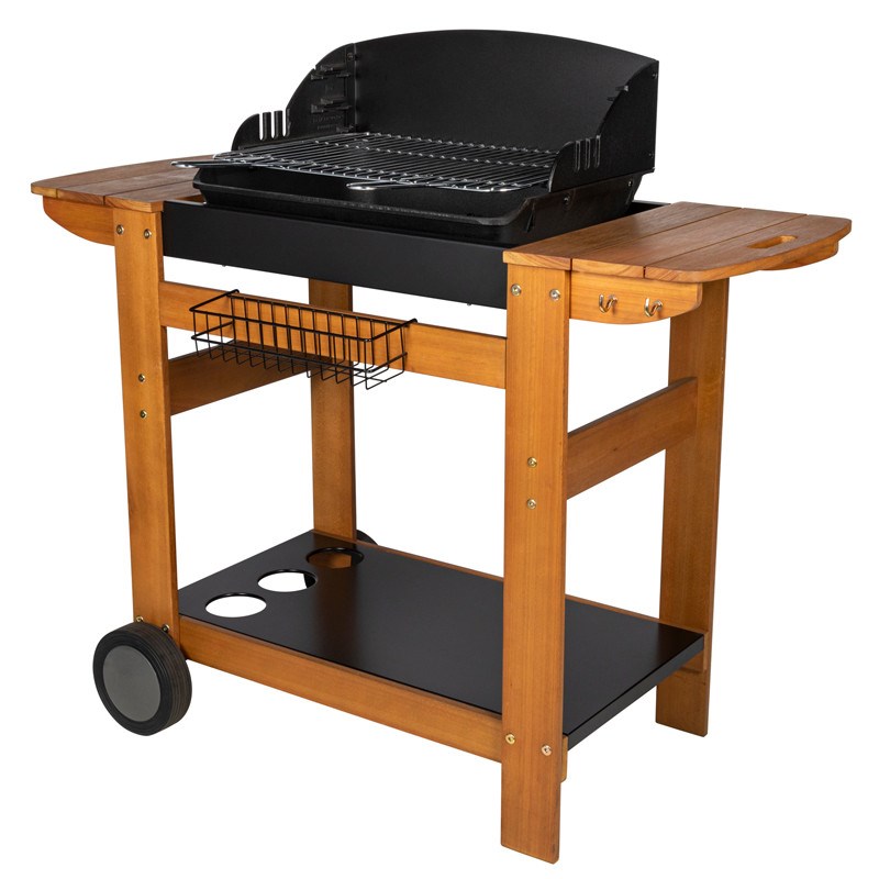 Somagic - Barbecue à charbon de bois en fonte, grille en acier chromé, sur chariot.