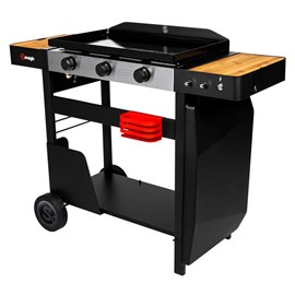 Plancha à gaz solia 350 sur chariot, 3 brûleurs, fonte émaillée