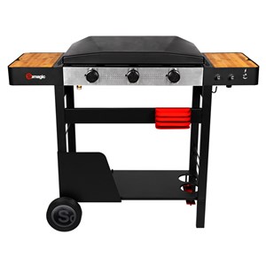 Plancha à gaz solia 350 sur chariot, 3 brûleurs, fonte émaillée