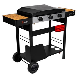 Plancha à gaz solia 350 sur chariot, 3 brûleurs, fonte émaillée