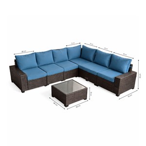 Lazaro salon de jardin d'angle 7 places en résine tressée avec table gris et ble