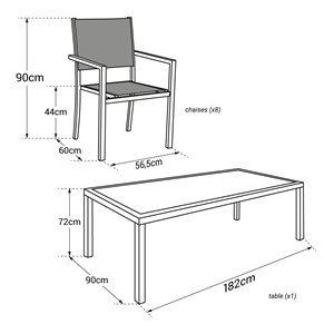 Salon de jardin bari en textilène noir 8 places - aluminium gris