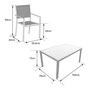 Salon de jardin bergamo en textilène noir 6 places - aluminium gris