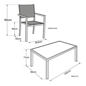 Salon de jardin bergamo en textilène taupe 6 places - aluminium taupe