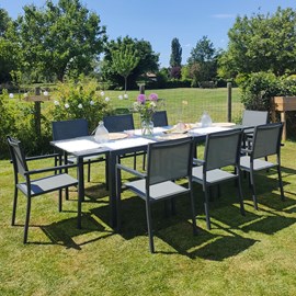 Salon de jardin firenze extensible textilène gris 8 places, aluminium anthracite