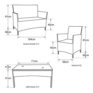 Salon de jardin cordoue résine tressée marron 4 places coussins ivoire